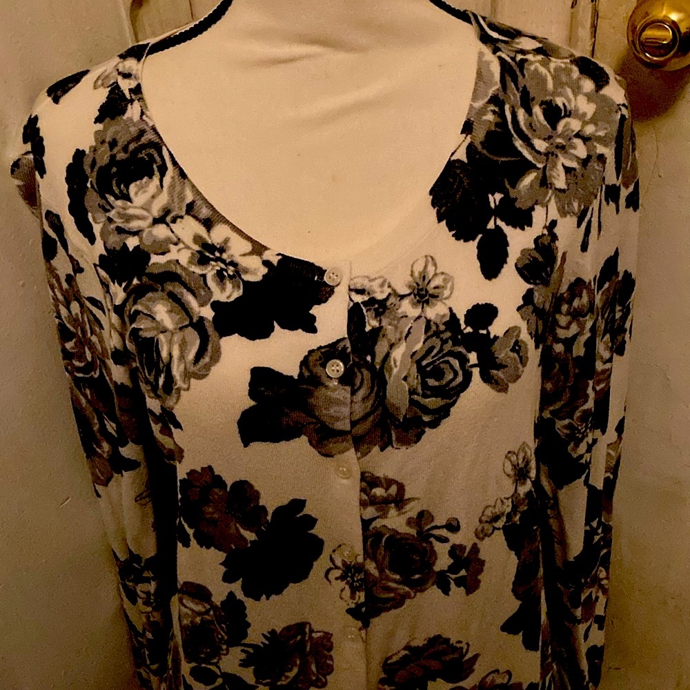 NWOT white and floral grey sweater